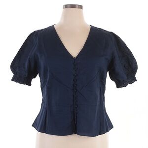 Banana Republic Navy Button-Front Puff Sleeve Blouse